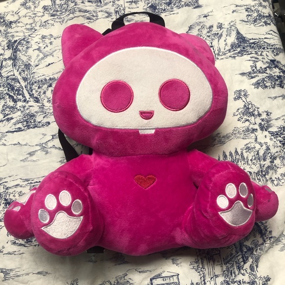 New w/o Tags!  - Skelanimals Jack Pink Cat Plush Backpack Official - Picture 1 of 5